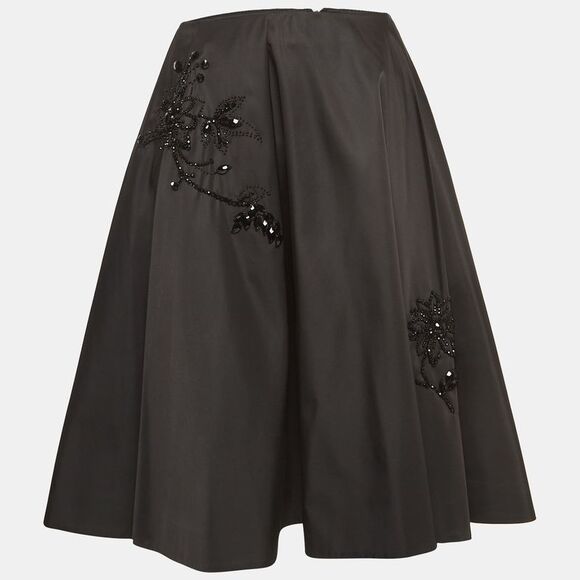 Prada Black Beaded Nylon Pleated Midi Skirt S - Picture 1 of 4